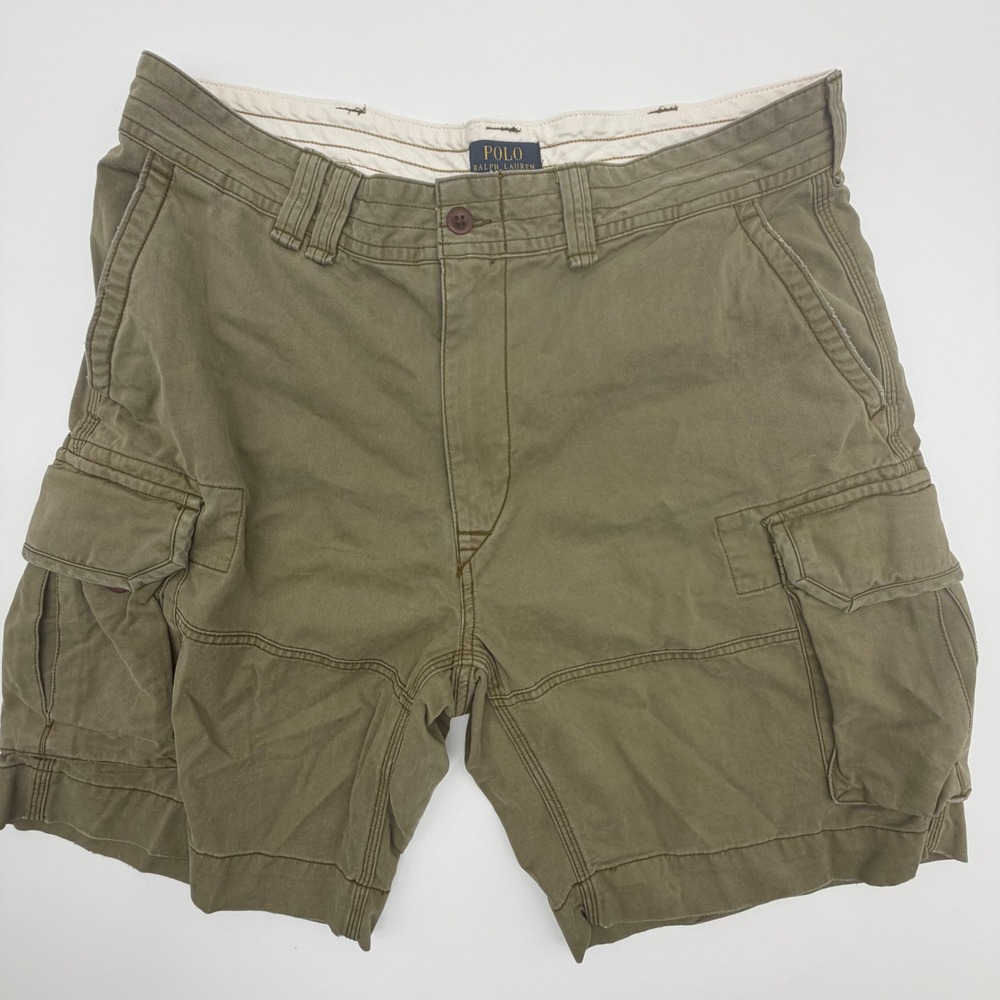 Polo Ralph Lauren Mens Olive Green Classic Chino Cargo Shorts Size 38 Cotton Y2K